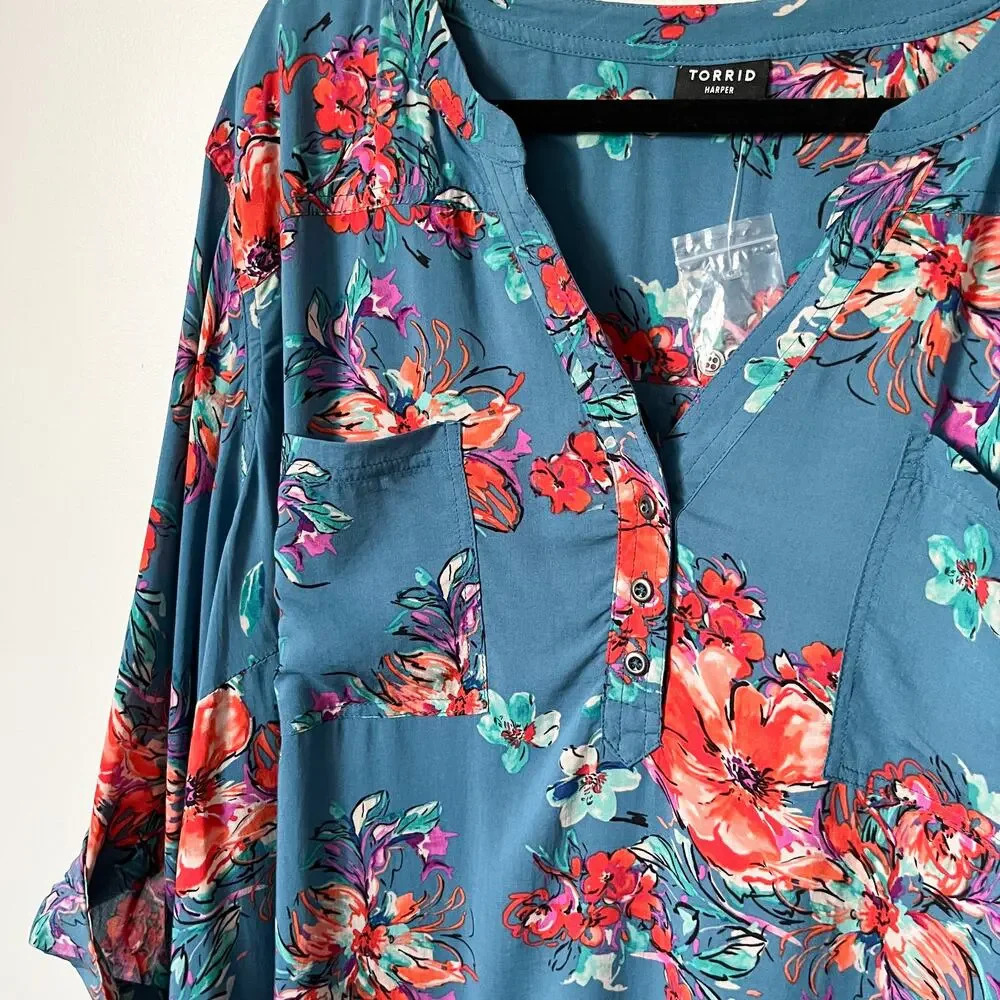 NWOT Torrid Floral Harper Popover Blouse 5X Fall Cottage Career Work Feminine - Picture 5 of 12